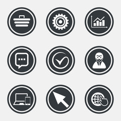 Internet, seo icons. Tick, shopping signs.