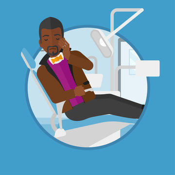 Man suffering in dental chair vector illustration.
