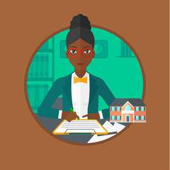 Real estate agent signing contract.