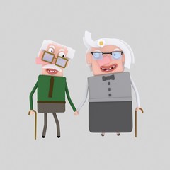 3d illustration. An Old man and his wife walking