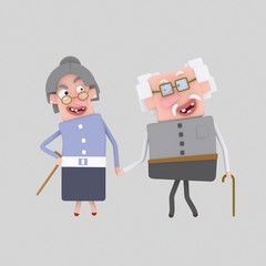 3d illustration. An Old man and his wife walking