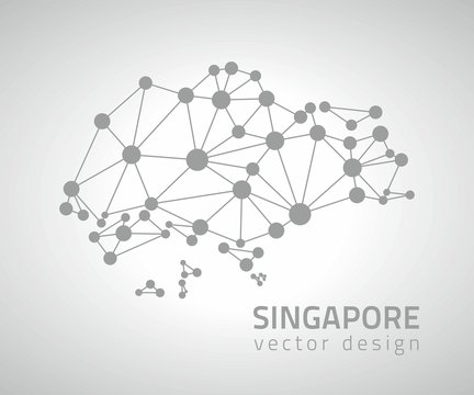 Singapore Grey Dot Mosaic Perspective Vector Map