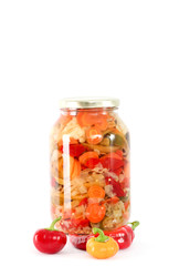Canning, Jar, Food.vegetables on white background