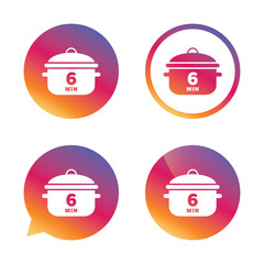 Boil 6 minutes. Cooking pan sign icon. Stew food.