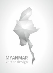 Myanmar polygonal grey vector triangle 3d map