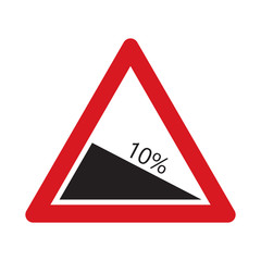 Traffic sign steep descent. Vector illustration.