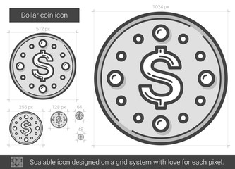 Dollar coin line icon.