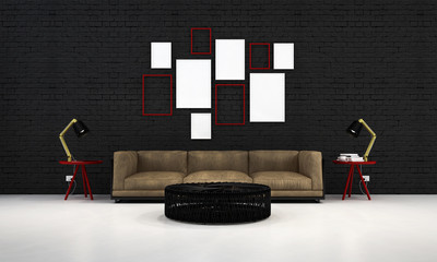 black brick wall living room