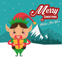 Elf cartoon and gift icon. Merry Christmas season celebration and decoration theme. Colorful design. Vector illustration