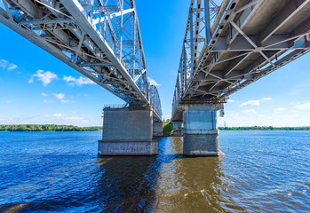 Railway bridge over the river on a concrete base