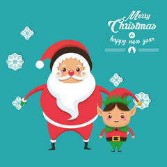 Elf and santa cartoon icon. Merry Christmas season celebration and decoration theme. Colorful design. Vector illustration
