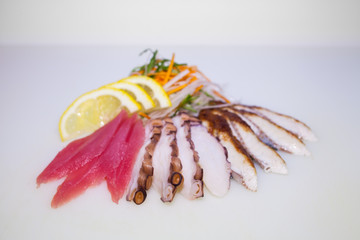 sashimi mix slices with lemon