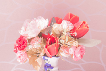 Flower in the vase pink color tone effect.