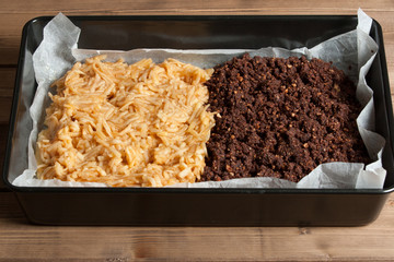 Cooking Process Of Homebaked Pie With Apple And Chocolate Parts.