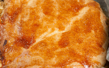 Homebaked Pie With Apple And Chocolate Parts.