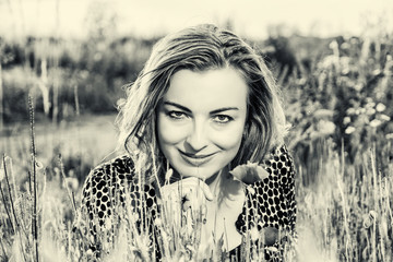Sexy caucasian woman and corn poppy flowers, black and white © vrabelpeter1
