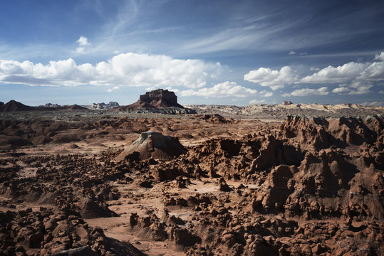 Scenic view Goblin Valley State Park against sky on sunny day