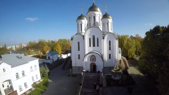Aerial front view of Orthodox church