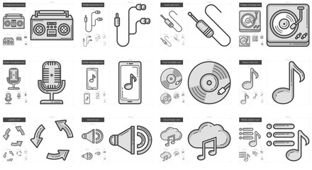 Music line icon set.