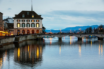 Munster bridge over Limmat river in Zurich