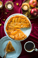 Classic french upside down apple tart Tarte Tatin. Selective focus.