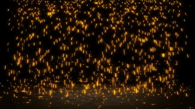 A looping background scene of glowing sparks falling and bouncing off ground.