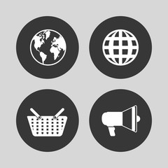 planet shopping basket and megaphone economy and money related icons image vector illustration design 
