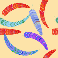 Seamless pattern of fancy feathers, vector illustration