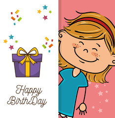 avatar girl smiling and happy birthday gift box. colorful design. vector illustration