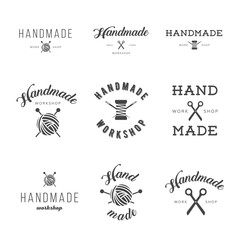 Handmade workshop logo vintage vector set.