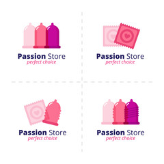 Vector sex shop condom logos collection