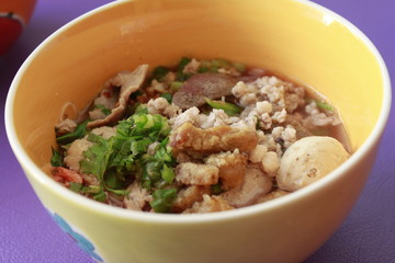 Close up thai spicy pork noodle