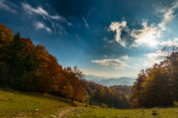 October autumn scenery in remote mountain area in Transylvania
