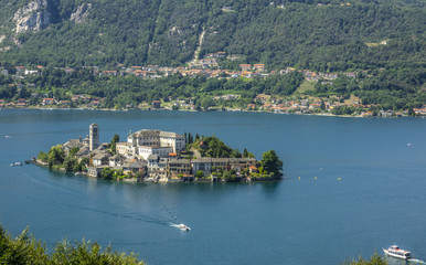 Overview of Lake Orta with the island of San Giulio