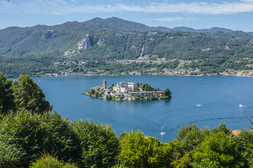 Overview of Lake Orta with the island of San Giulio