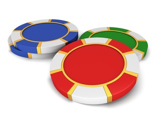 Casino chips on a white background. 3D illustration