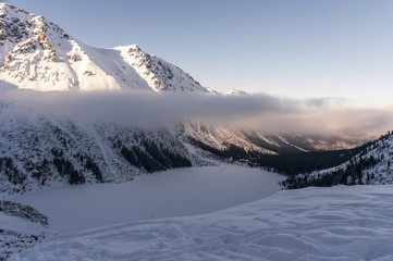 Beautiful view of the frozen mountain lake