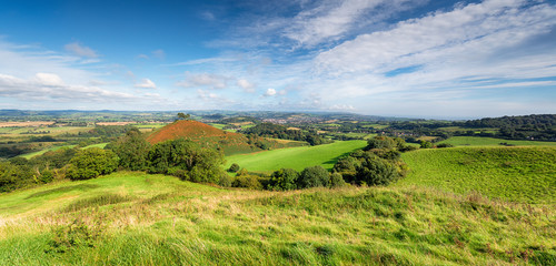 A panoramic view of the Dorset countryside from Quarry Hill near Bridport and looking towards...
