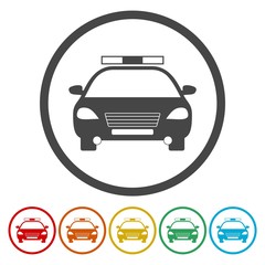 Police car icon in circle. Vector illustration.