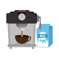 coffee maker machine with caffeine beverage and milk box. vector illustration