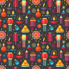 Diwali Hindu festival seamless pattern design with flat modern e