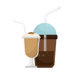 coffee plastic mug with straw. caffeinne beverage. vector illustration