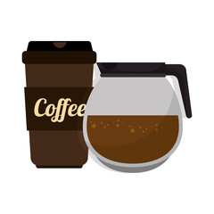 disposable mug and coffee pot kitchen utensil.  vector illustration