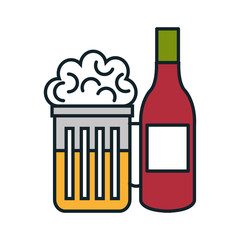 beer mug alcohol drink with wine bottle. vector illustration