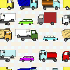 Seamless pattern with colored cars. Vector illustration.