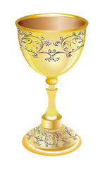 Beautiful Golden medieval wine goblet with a silver pattern