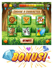 Computer game template with wildlife characters