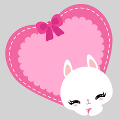 Cute little bunny with pink heart. I love you. Happy Valentine's Day. Greeting card.