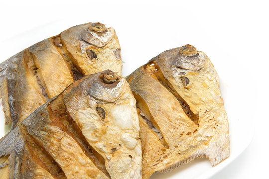 Pompano Fried isolate on white background.