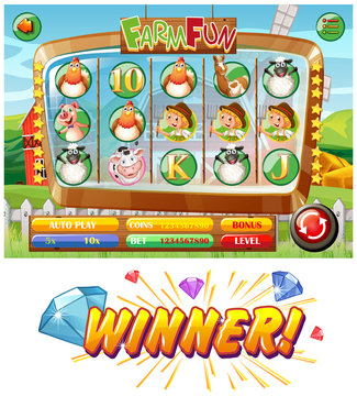 Slot game template with farm animal characters